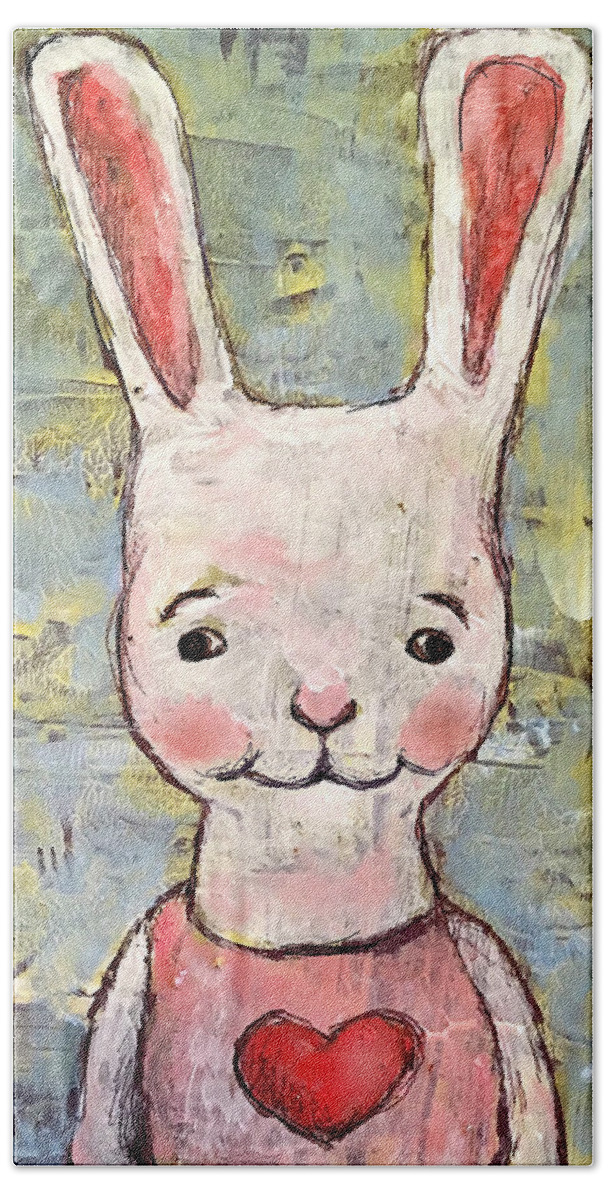 Bunny Beach Towel featuring the mixed media Love Bunny by AnneMarie Welsh