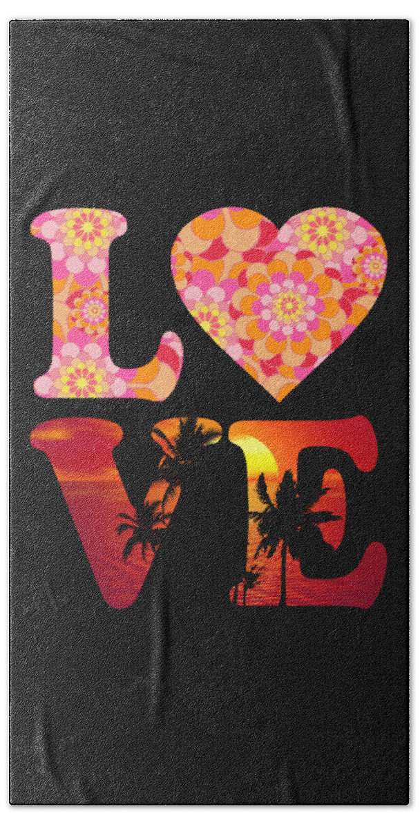 Funny Beach Towel featuring the digital art Love Floral Pattern Sunset Graphic by Flippin Sweet Gear