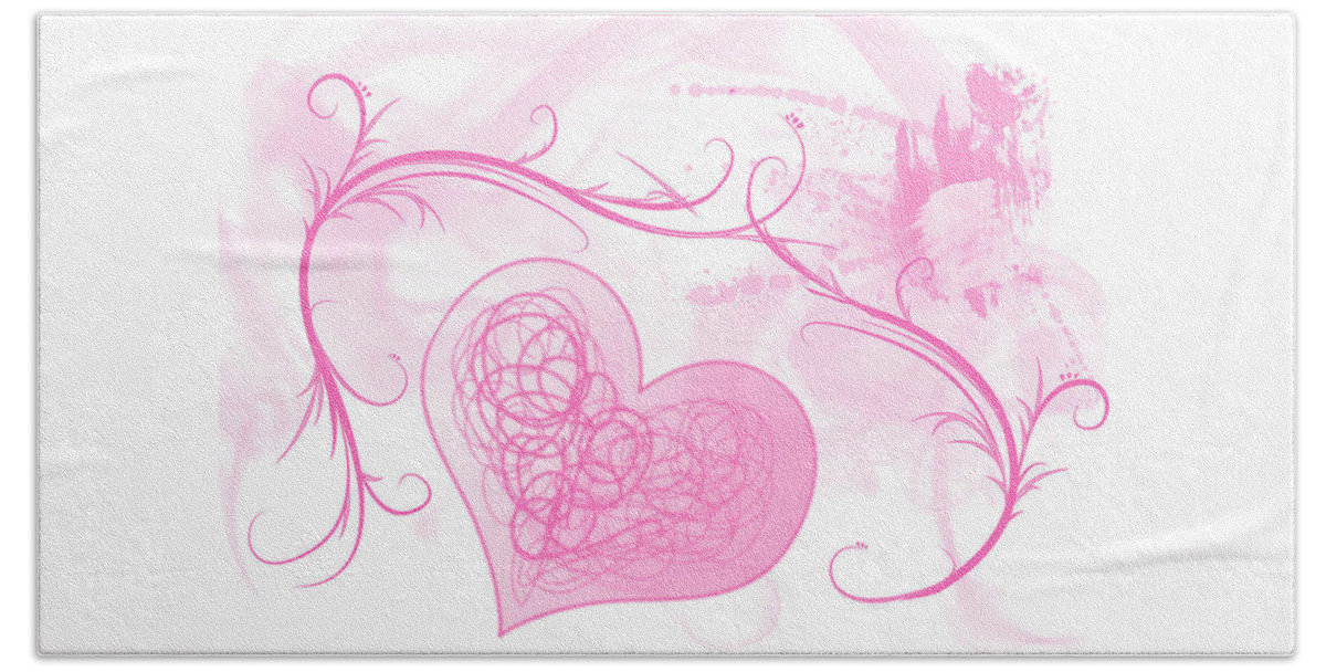 Valentine Beach Towel featuring the mixed media Love Pink Hearts by Moira Law