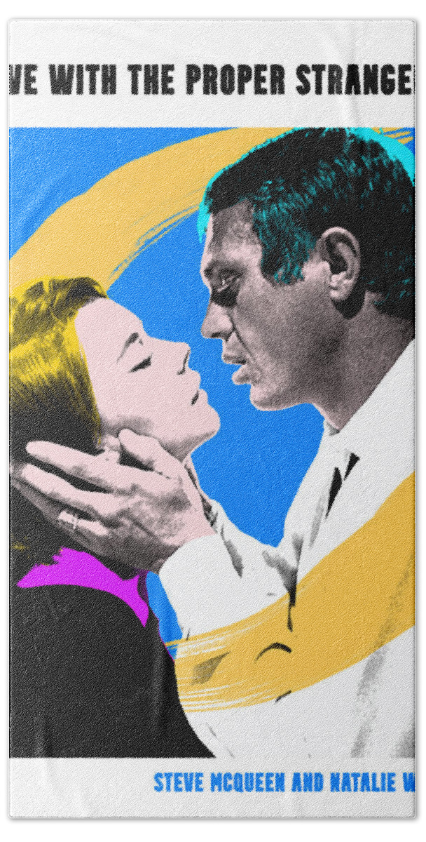 Synopsis Beach Towel featuring the mixed media ''Love With the Proper Stranger'', 1963, movie poster, with synopsis by Movie World Posters