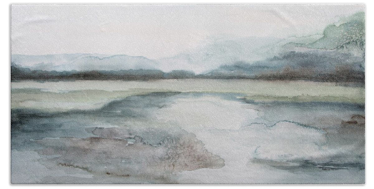 Watercolor Beach Towel featuring the painting Peaceful Lake by Katrina Nixon