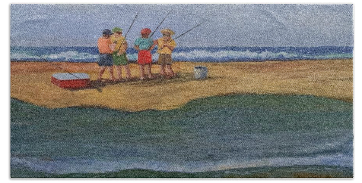 Low Tide Beach Towel featuring the painting Low Tide Gathering by Jane Ricker