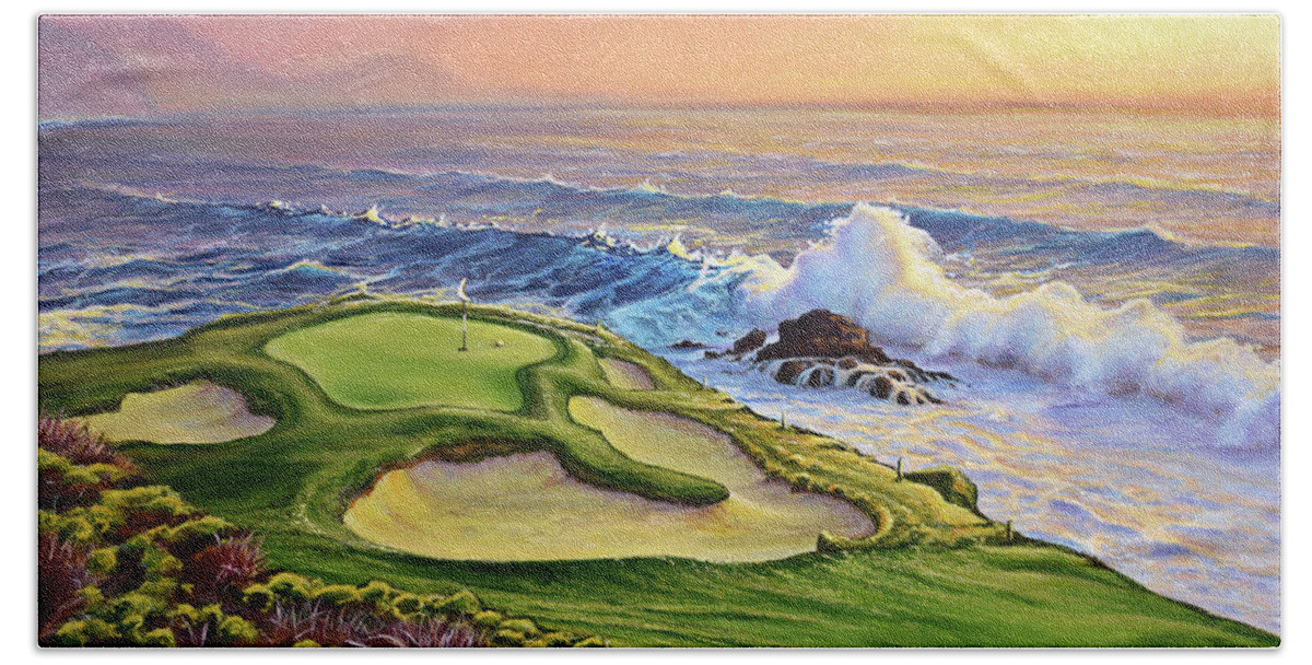 Golf Beach Towel featuring the painting Lucky Number 7 by Joe Mandrick