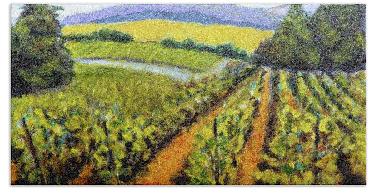 Landscape Beach Towel featuring the painting Lumos Vineyard Philomath by Mike Bergen
