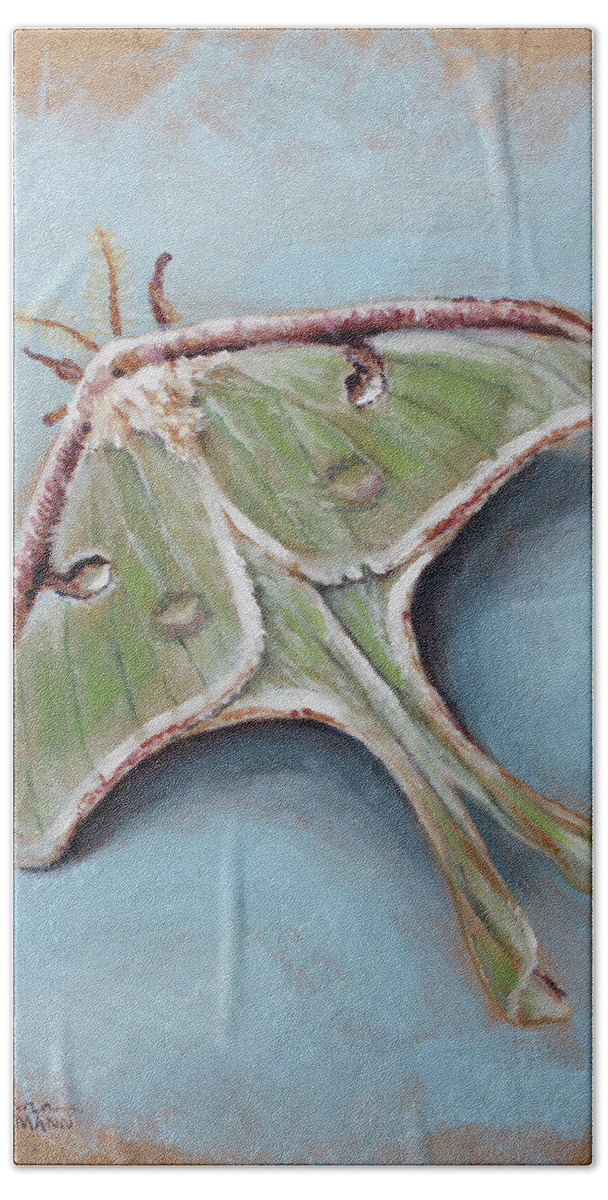 Luna Beach Towel featuring the painting Luna Moth by Arleana Holtzmann