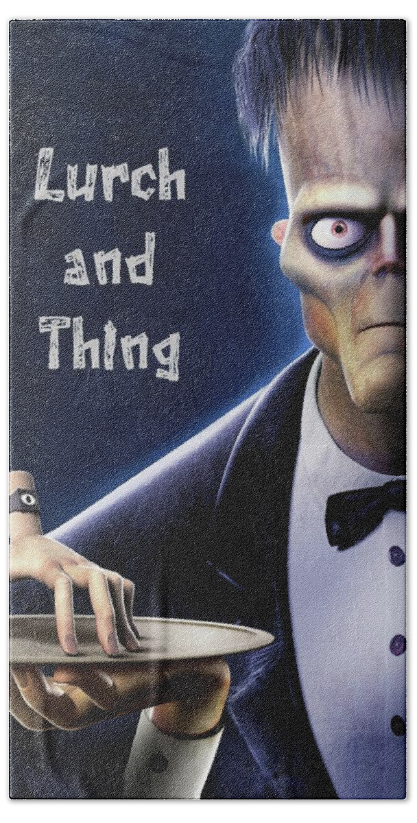 Addams Family Beach Towel featuring the mixed media Lurch and Thing by Movie Poster Prints