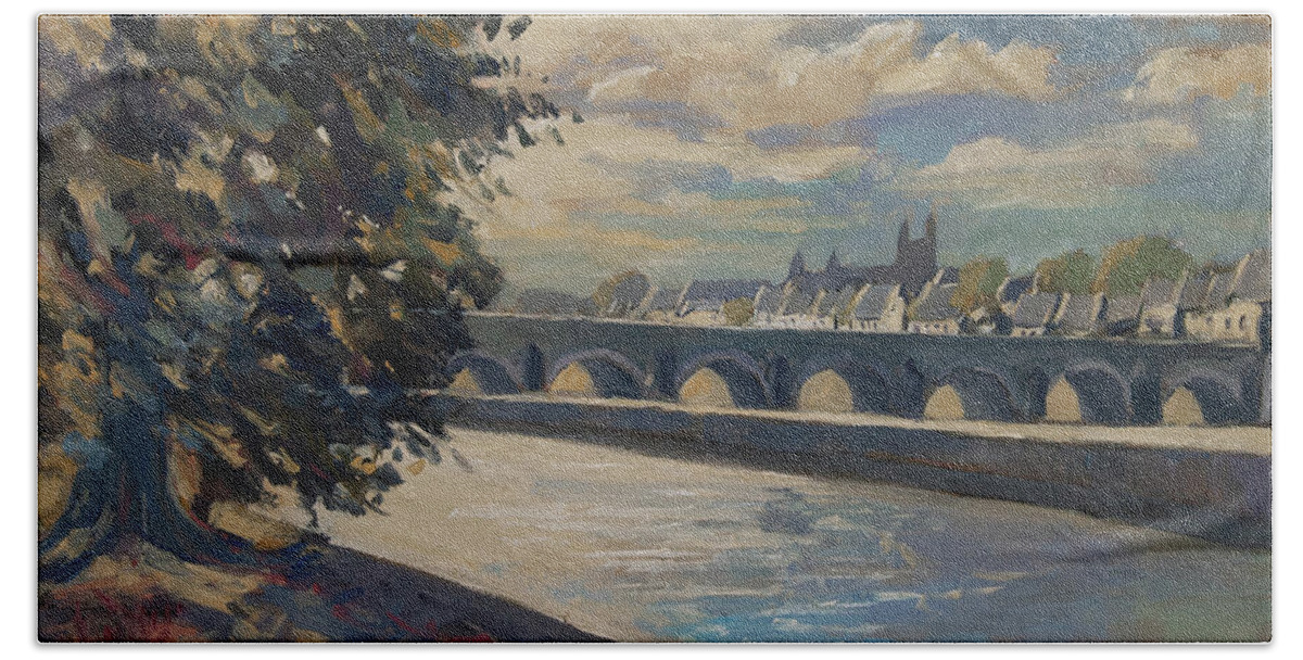 Maastricht Beach Towel featuring the painting Maastricht seen from Wyck by Nop Briex