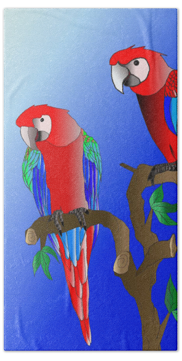 Digital Macaw Beach Towel featuring the digital art Macaws in the tree by Jleopold Jleopold