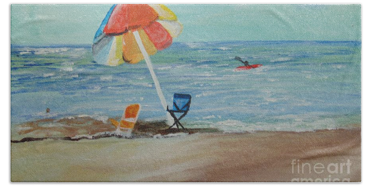 Sand Beach Towel featuring the painting MacDill Marina by Saundra Johnson