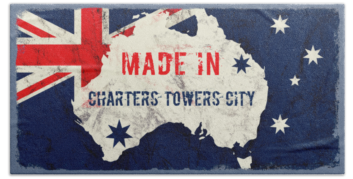 Charters Towers City Beach Towel featuring the digital art Made in Charters Towers City, Australia #charterstowerscity by TintoDesigns