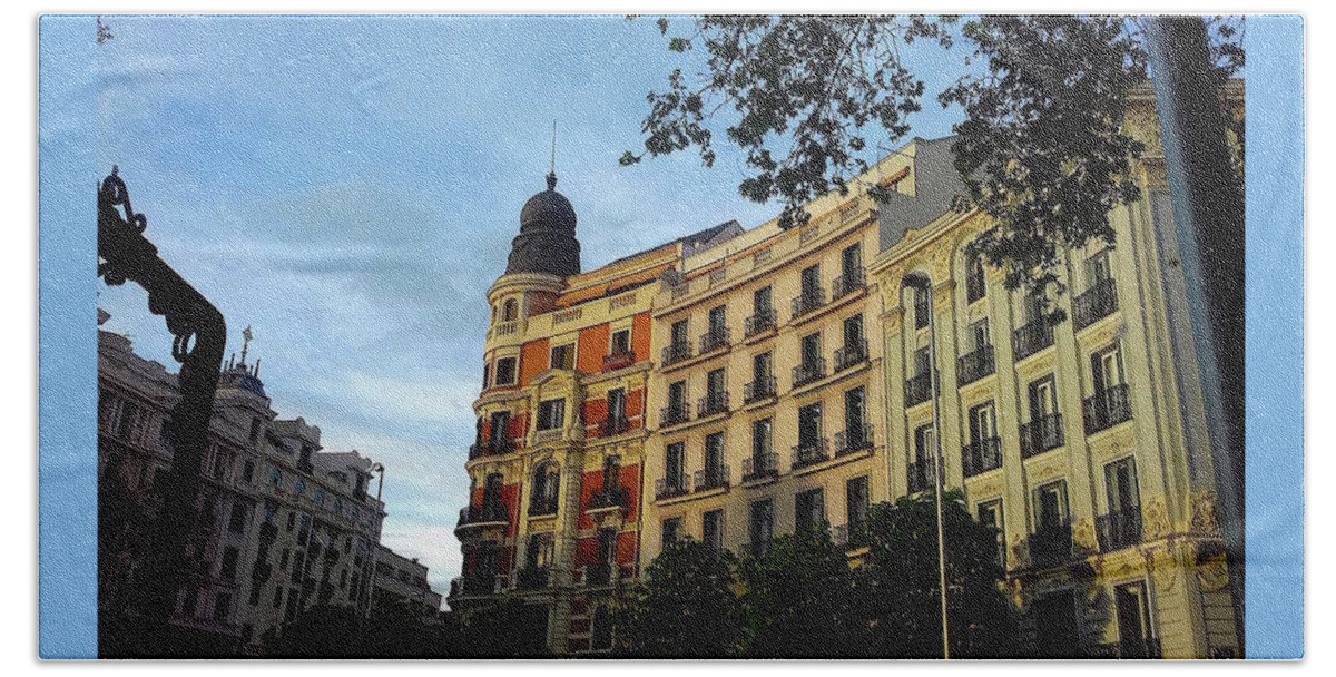 Alonso Martinez Plaza Beach Towel featuring the photograph Madrid. Spain. Alonso Martinez plaza. by Carolina Prieto Moreno