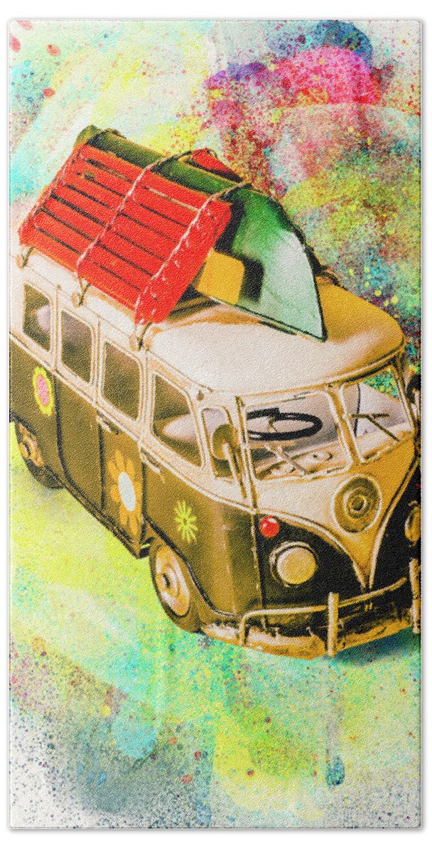 Retro Beach Sheet featuring the digital art Magic Bus by Jorgo Photography