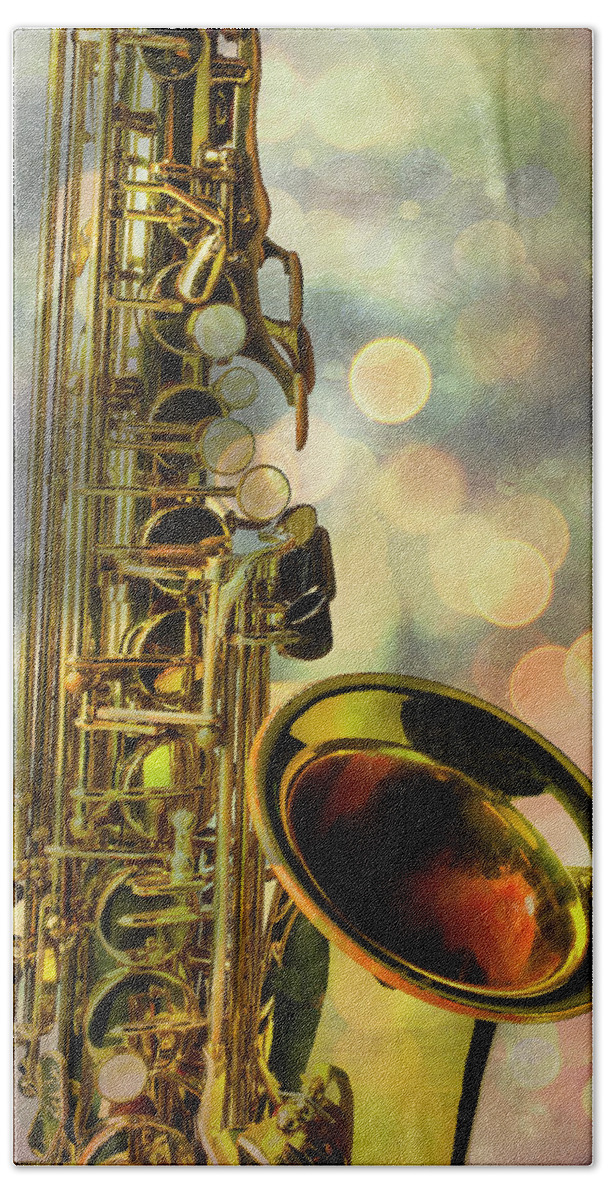 Bokeh Sax Beach Towel featuring the photograph Magic Saxophone by Garry Gay