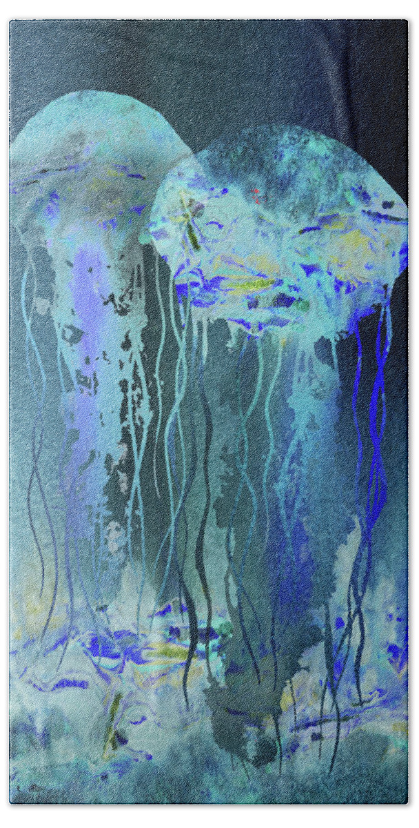Jellyfish Beach Towel featuring the painting Magic Under The Sea Two Jellyfish by Irina Sztukowski