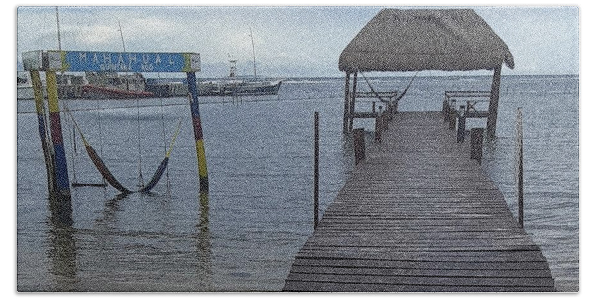 Dock Beach Towel featuring the photograph Mahahual Dock and Swing by Nancy Graham
