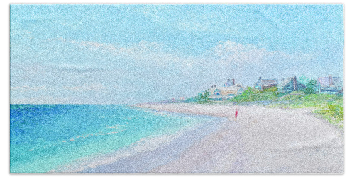 East Hampton Beach Ny Beach Towel featuring the painting Main Beach, East Hampton, New York, beach impression by Jan Matson