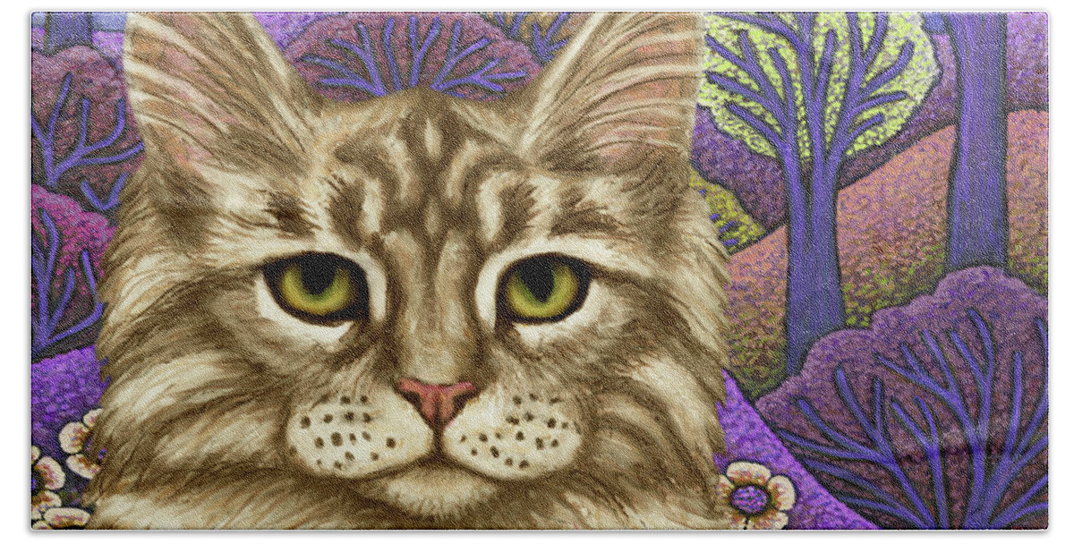 Maine Coon Beach Towel featuring the painting Maine Coon Fantasy Adventure by Amy E Fraser