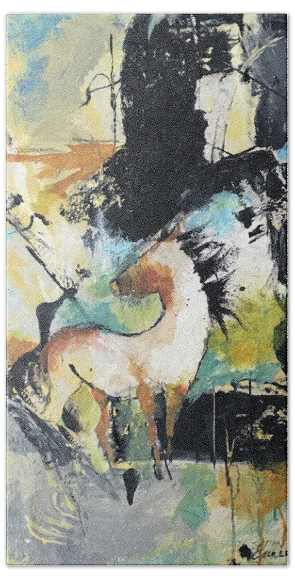 Horse Abstract Beach Towel featuring the painting Majestic by Elaine Elliott