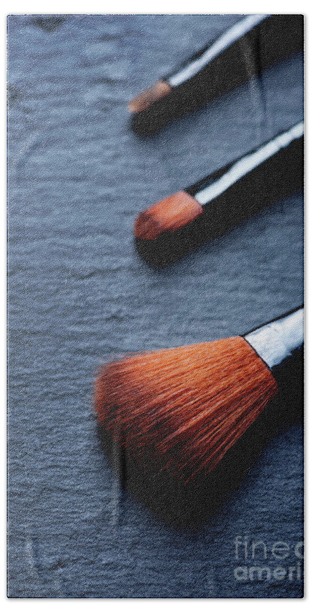 Makeup Beach Towel featuring the photograph Makeup brushes set by Jelena Jovanovic