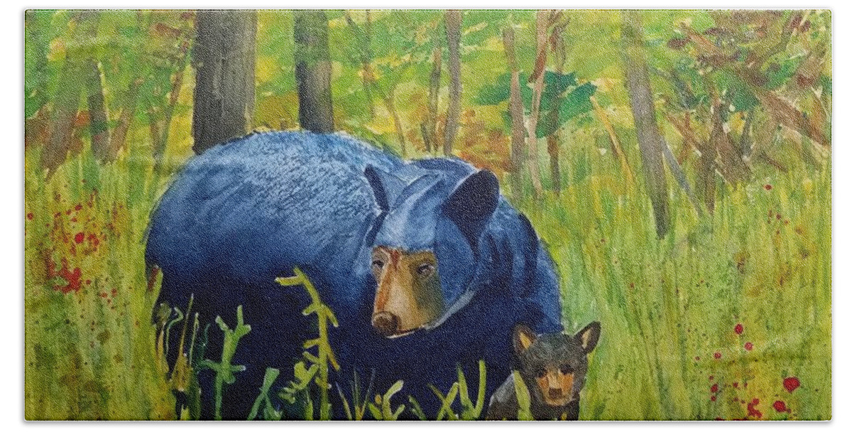 Bears Beach Towel featuring the painting Mama Bear by Ann Frederick