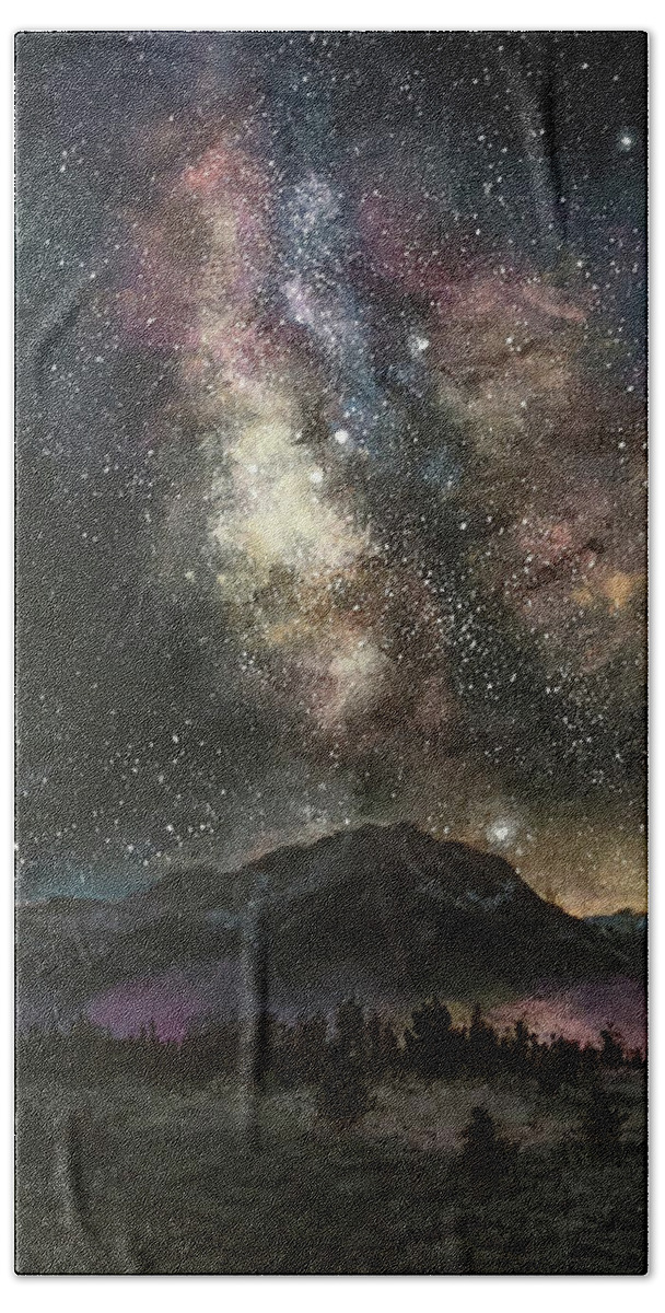 Milky Way Beach Towel featuring the painting Mammoth Lakes Cosmic Milky Way by Zan Savage