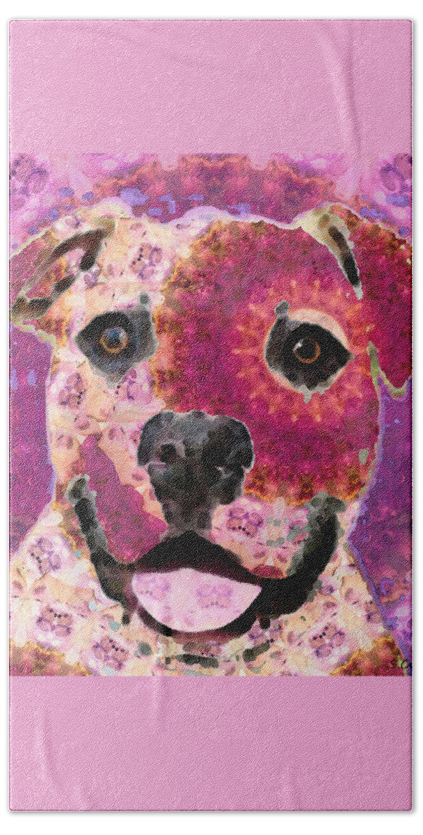 Pitbull Beach Towel featuring the painting Mandala Pit Bull Dog - Sharon Cummings by Sharon Cummings