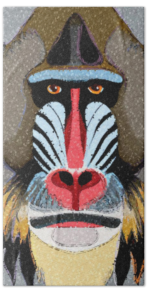 Primates Beach Towel featuring the digital art Mandrill Monkey Abstract Portrait 1 by Philip Preston