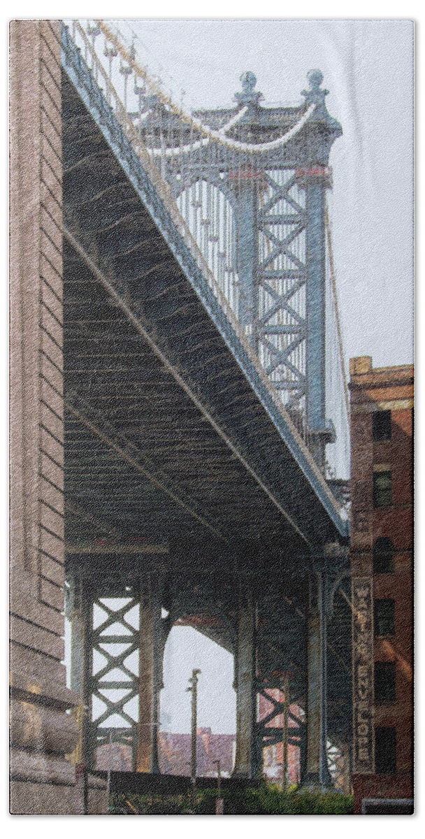 America Beach Towel featuring the photograph Manhattan bridge from brooklyn by Jean-Luc Farges