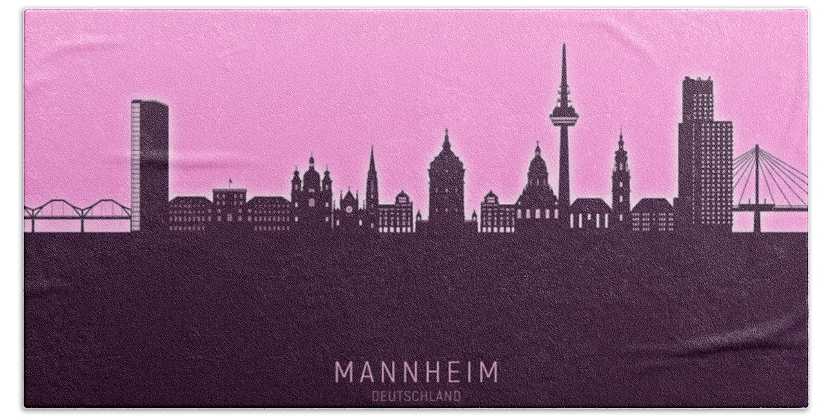 Mannheim Beach Towel featuring the digital art Mannheim Germany Skyline #01 by Michael Tompsett