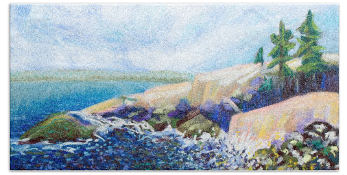 Cove Beach Towel featuring the painting Marble Beach by Polly Castor