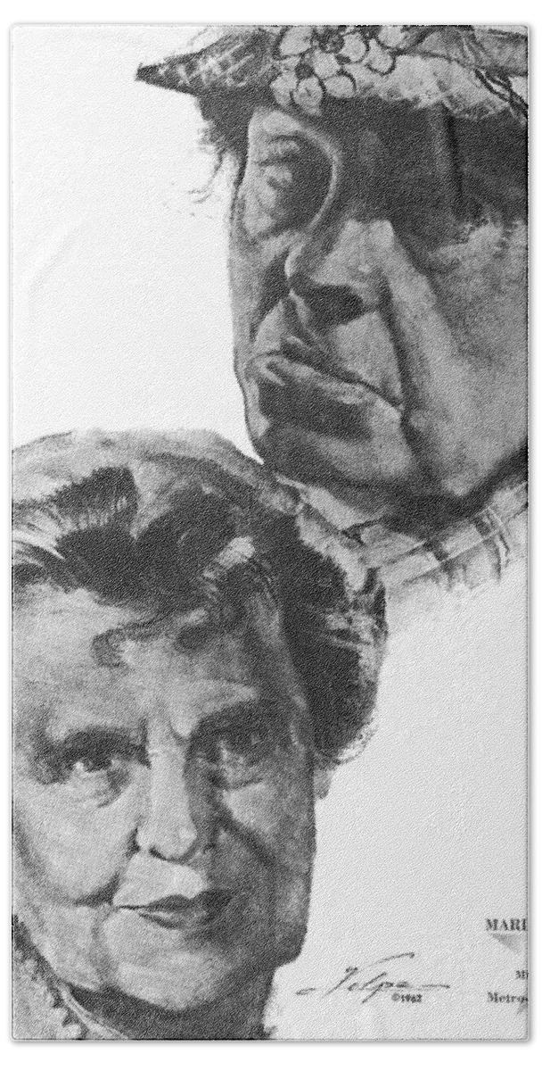 Marie Beach Towel featuring the drawing Marie Dressler by Volpe by Movie World Posters