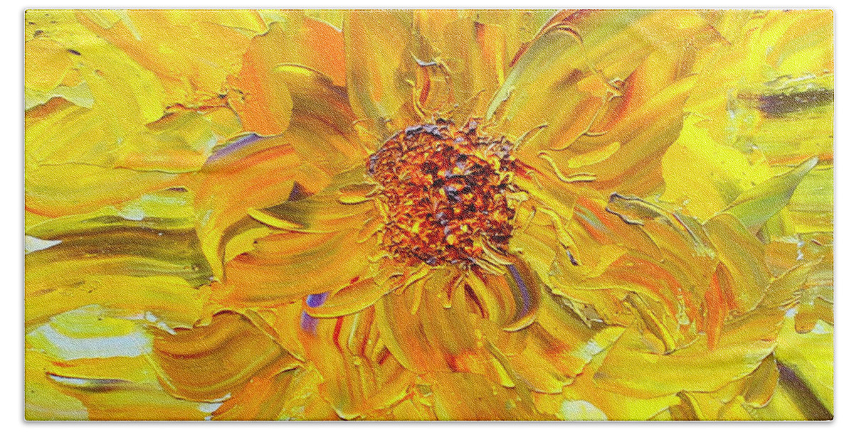 Marigold Beach Towel featuring the painting Marigold Inspiration 2 by Teresa Moerer