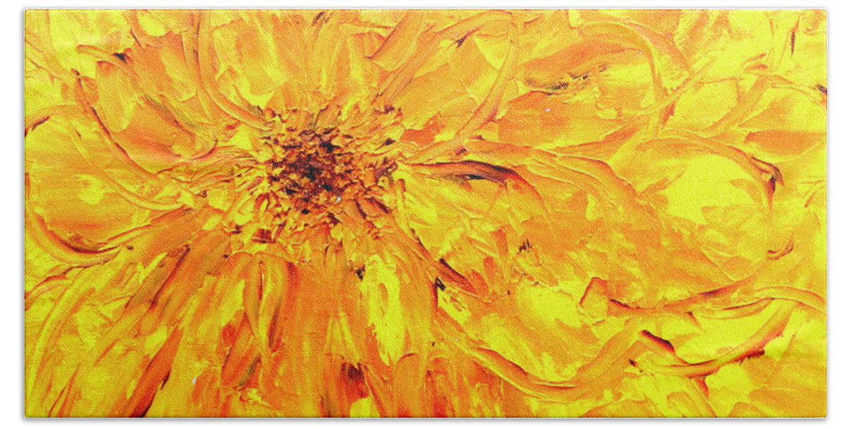 Yellow Beach Towel featuring the painting Marigold Inspiration 3 by Teresa Moerer
