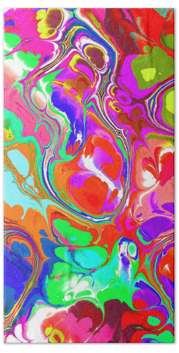 Colorful Beach Towel featuring the digital art Marijan - Funky Artistic Colorful Abstract Marble Fluid Digital Art by Sambel Pedes