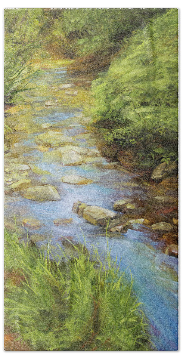 Marion Gulch Beach Towel featuring the painting Marion Gulch Creek by Hone Williams