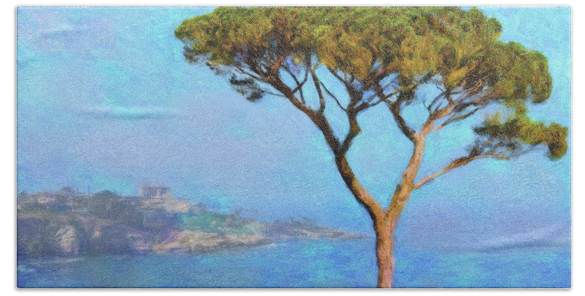 Tree Beach Towel featuring the digital art Maritime Pine View by Russ Harris