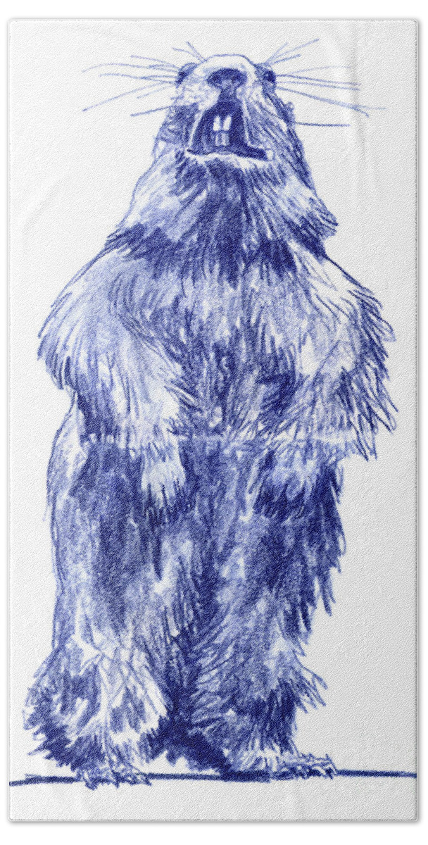 Drawing Beach Towel featuring the drawing Marmota marmota Alpine marmot Drawing by Frank Ramspott