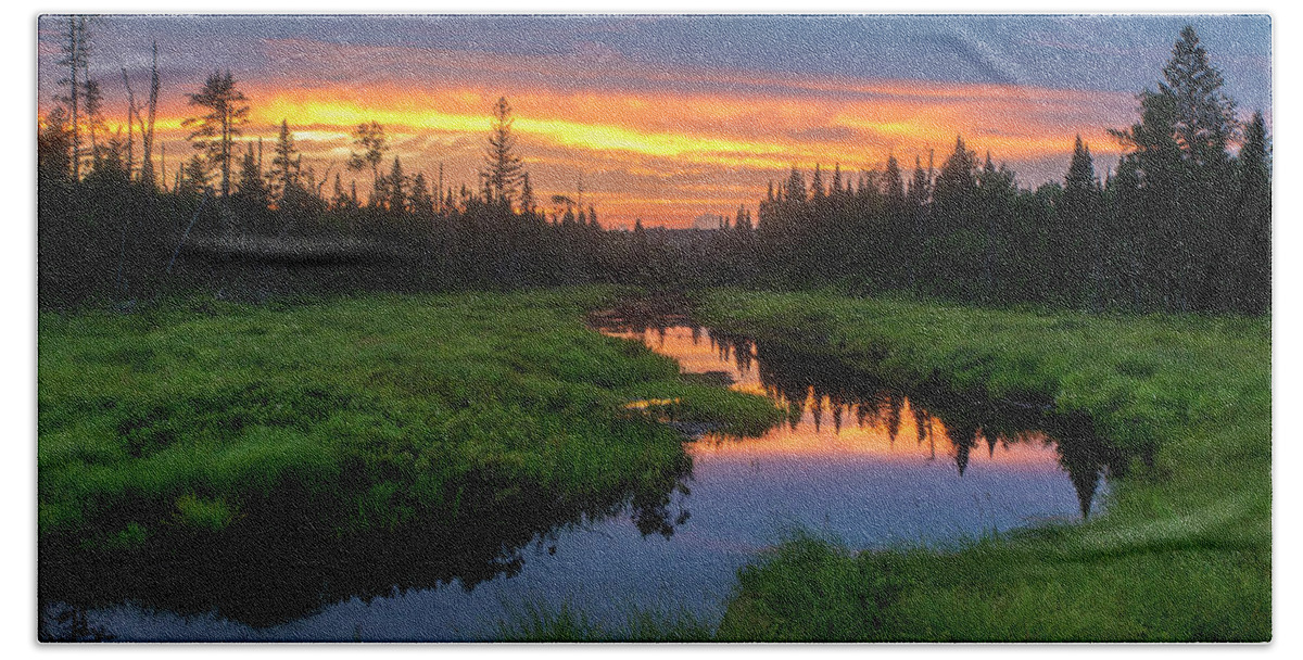 Marsh Beach Towel featuring the photograph Marsh Sunset Reflections by White Mountain Images