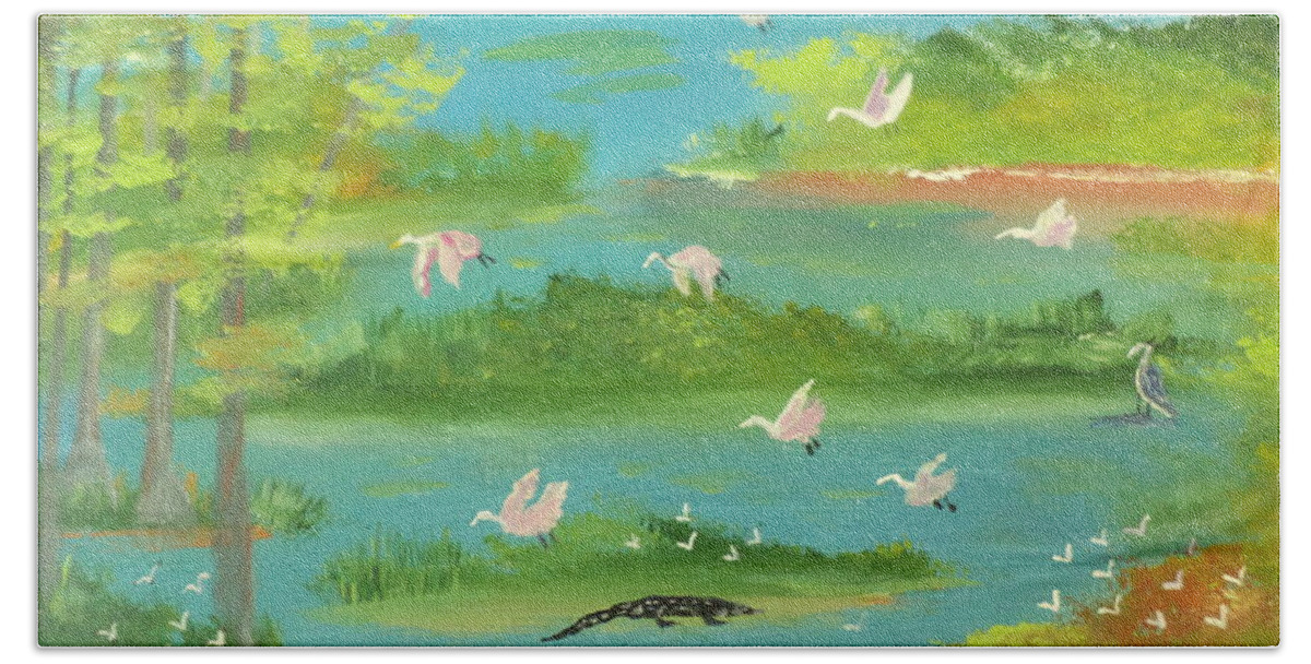 Landscape Beach Towel featuring the painting Marshland Beauty Painting # 335 by Donald Northup