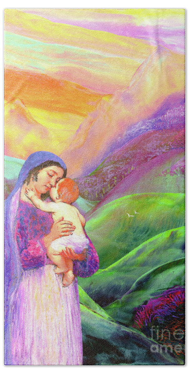 Spiritual Beach Towel featuring the painting Mary and Baby Jesus Gift of Love by Jane Small