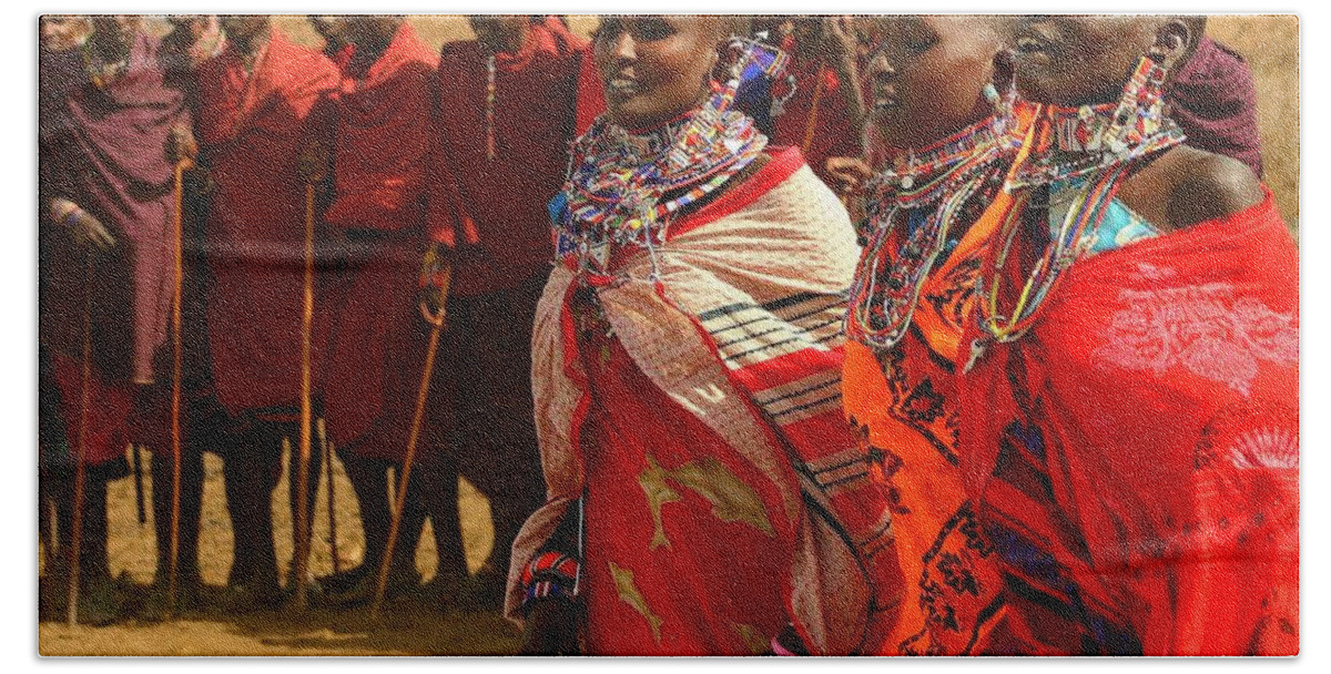 Brilliant Red Beach Towel featuring the photograph Masai Women by Gene Taylor