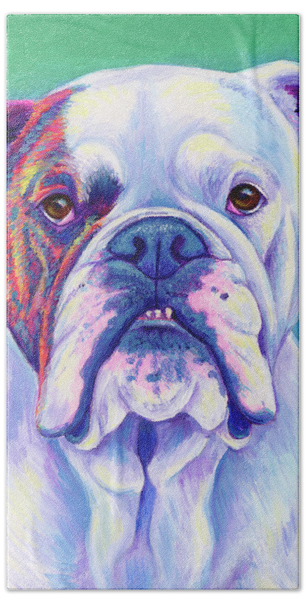 English Bulldog Beach Towel featuring the painting Max the Bulldog by Rebecca Wang