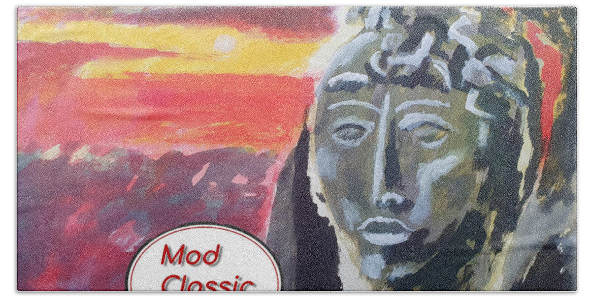 Maya Beach Towel featuring the painting Maya Sunset ModClassic Art by Enrico Garff