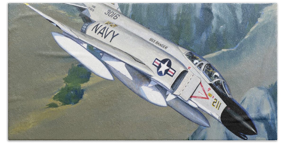 Aviation Beach Towel featuring the painting McDonnell Douglas F-4 Phantom II by Jack Fellows