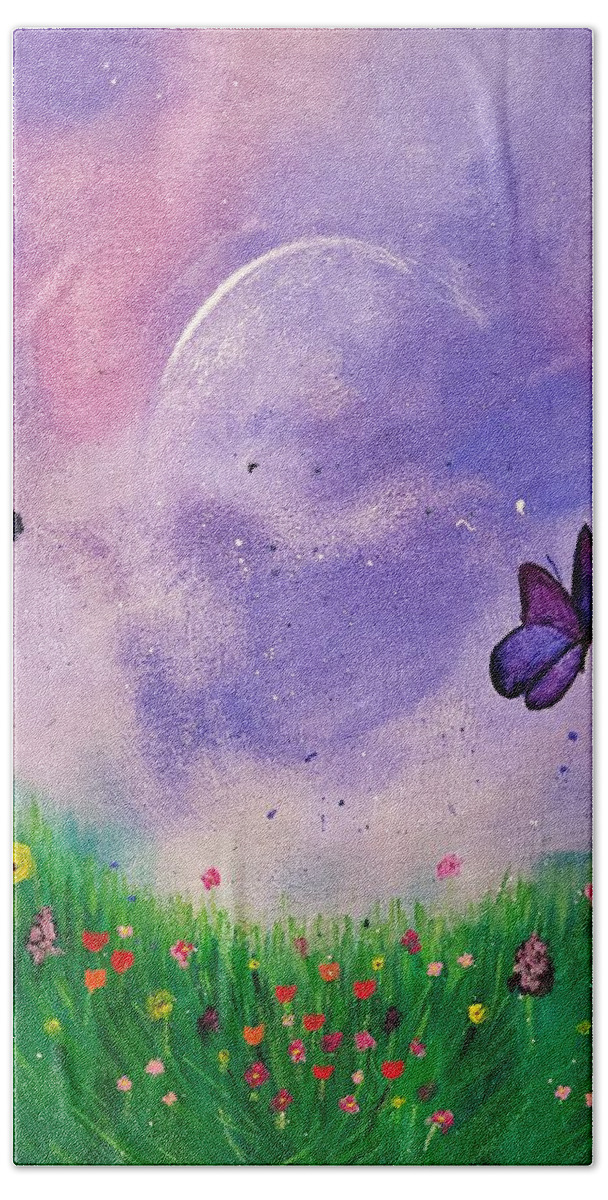 Meadow Beach Towel featuring the painting Meadow Moon by April Clay