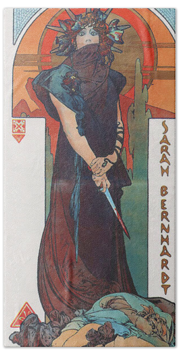 Medea Beach Towel featuring the painting Medea by Alphonse Mucha