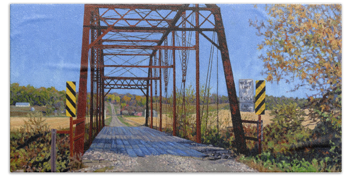 Rural Beach Towel featuring the painting Medford Avenue Bridge by Bruce Morrison
