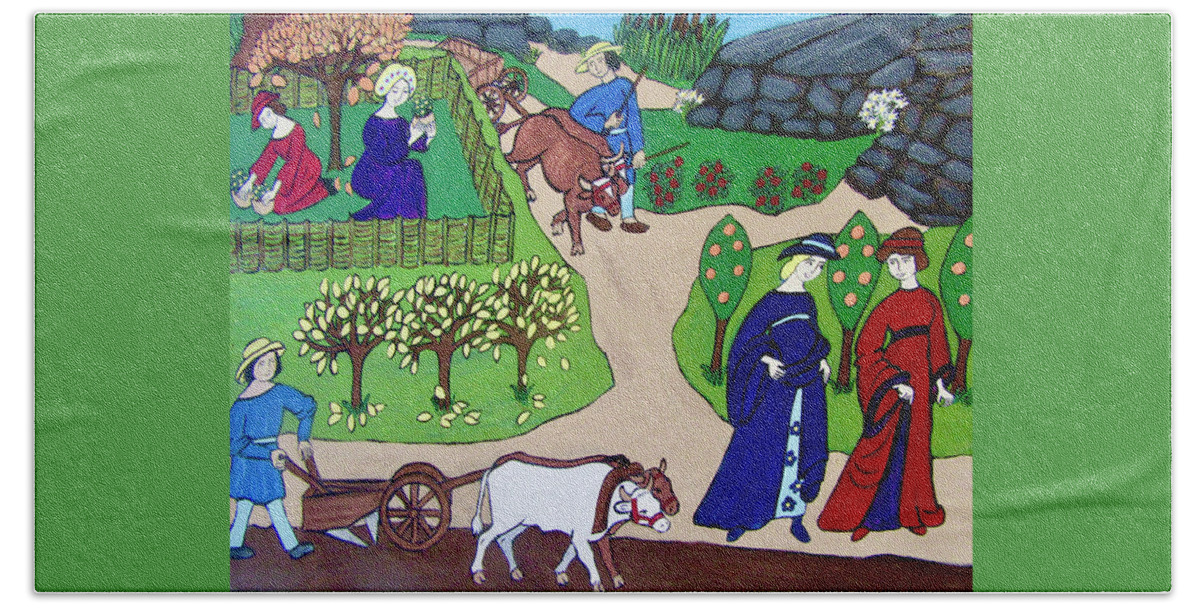 Agricultural Beach Towel featuring the painting Medieval Fall by Stephanie Moore