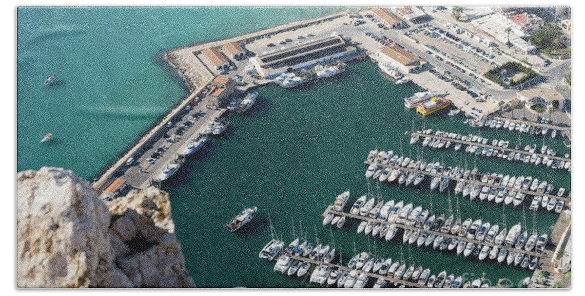 Mediterranean Beach Towel featuring the photograph Mediterranean coast and port in Calpe 3 by Adriana Mueller