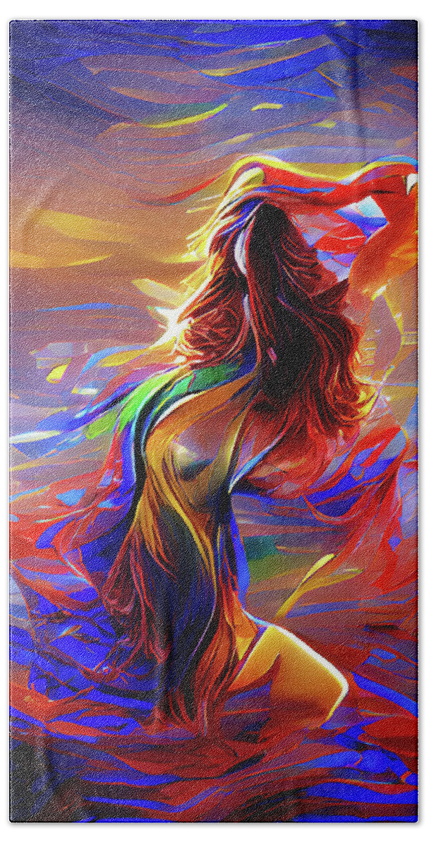 Woman Beach Sheet featuring the digital art Melting Woman by Digital Art Cafe